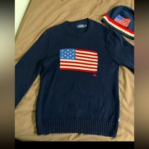 Men’s Polo Sweater and Matching Polo Beanie Hat, Sz M